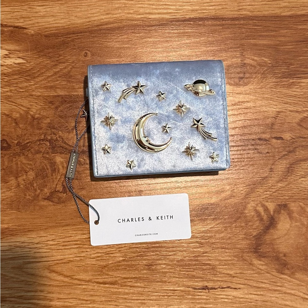 Charles & Keith Blue Wallet with Gold Celestial Accents